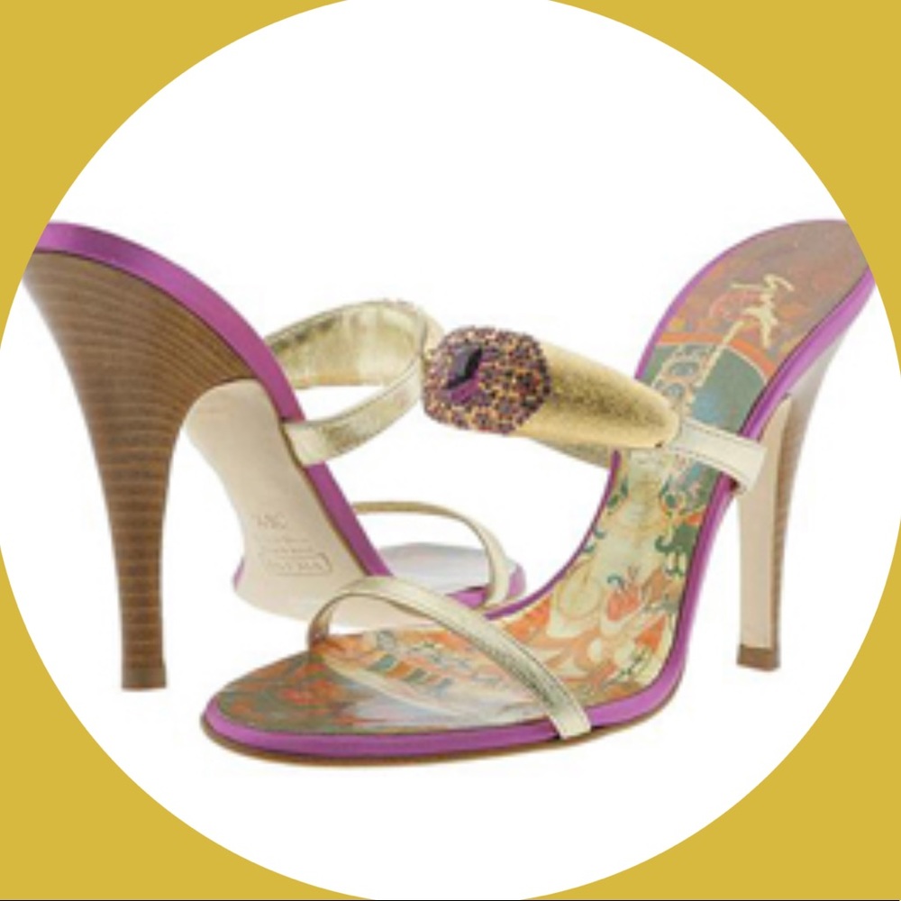 Giuseppe Vinci Purple Gold Sandal Heels Size 5.5